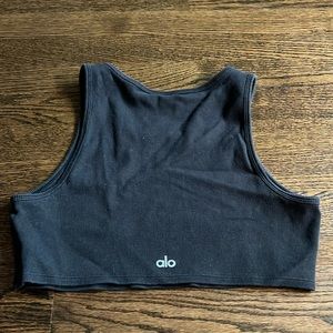 Alo yoga black cropped tank top medium
